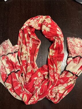 J. Jill Red Floral and Cream Botanical Scarf